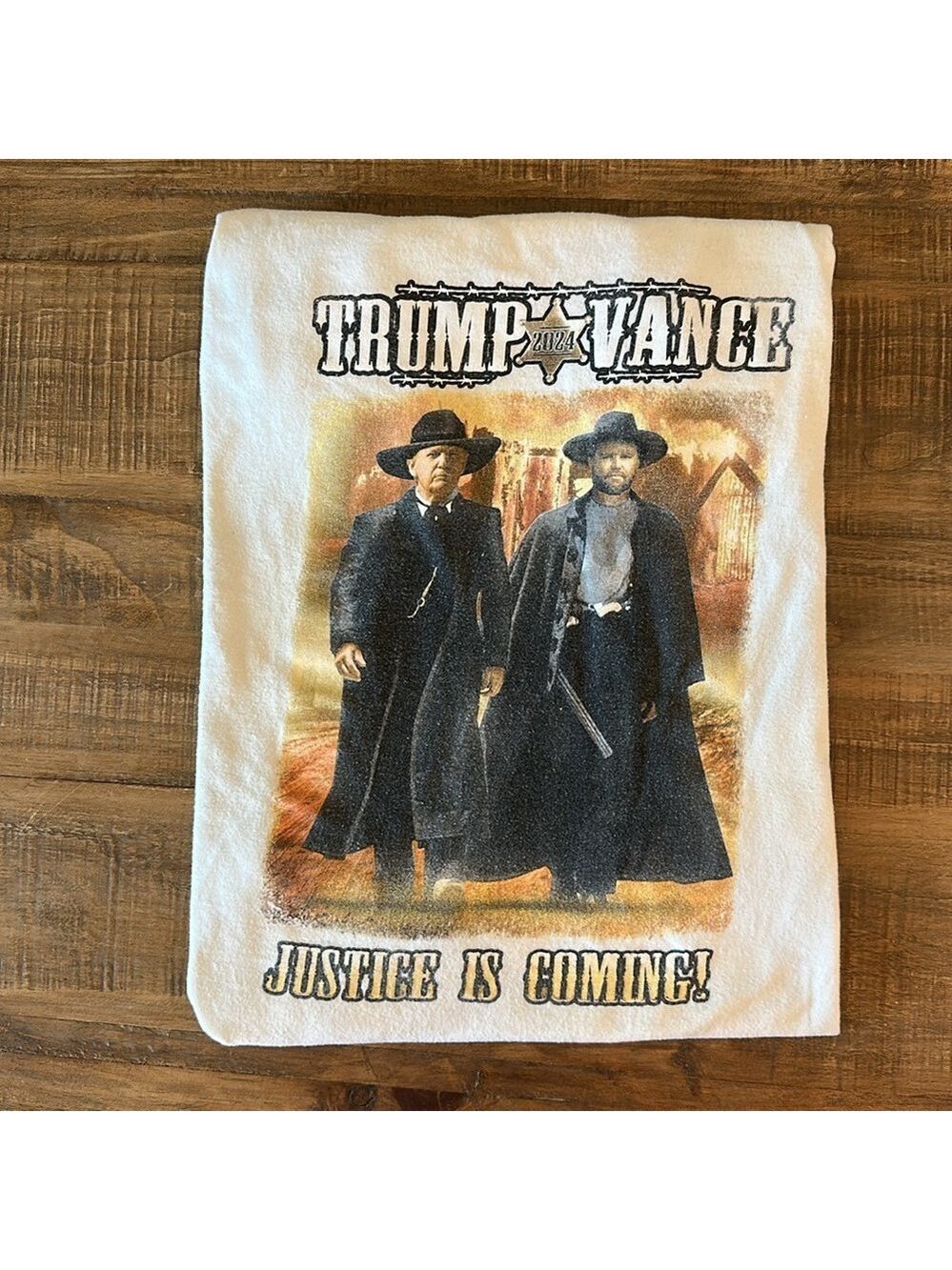 Trump Vance 2024 themed t-shirt ‘Justice is Coming’ Size Large